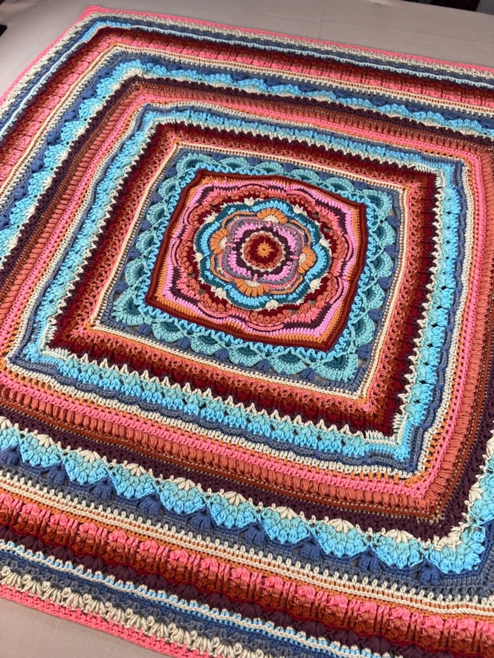 Handmade Crochet Throw Blanket Mandala Boho Multicolor 36x36 Afghan